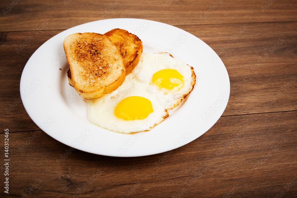 Traditional breakfast with fried eggs and toast Traditional breakfast with fried eggs and toast