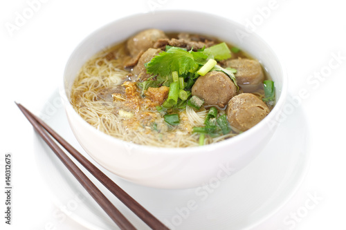 Asian food Beef and meat ball noodle soup