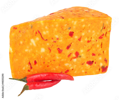 Canvas Print Chilli Flavour Cheddar Cheese Isolated On White
