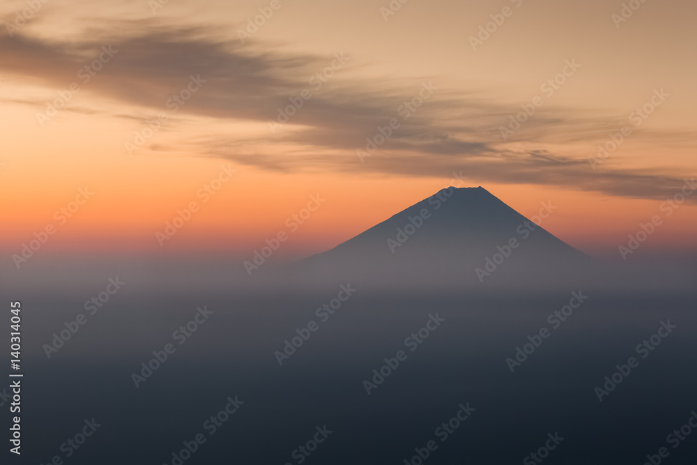 Top of Mountain Fuji in winter sunrise
