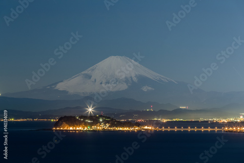 Night view of Mt.Fuji and Enoshima island   Kanagawa prefecture   Japan