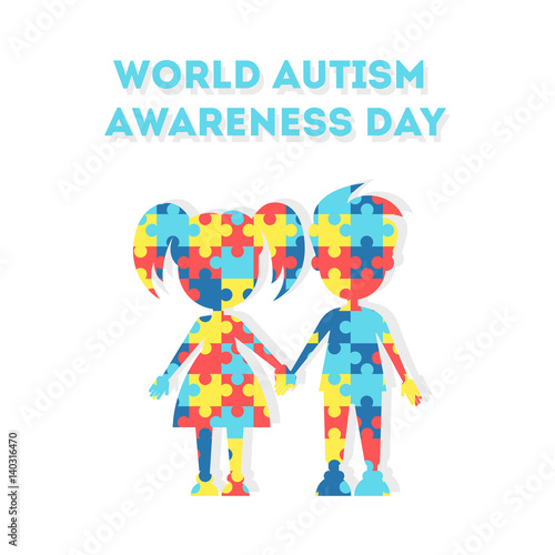 World Autism Awareness Day. Holiday or event for people with autism and other deseases. Boy and girl.