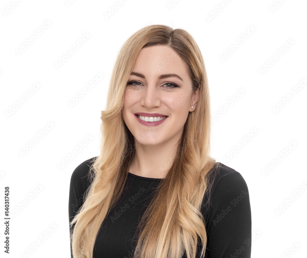 Attractive caucasian smiling woman blond isolated on white. Attractive caucasian smiling woman blond isolated on white.