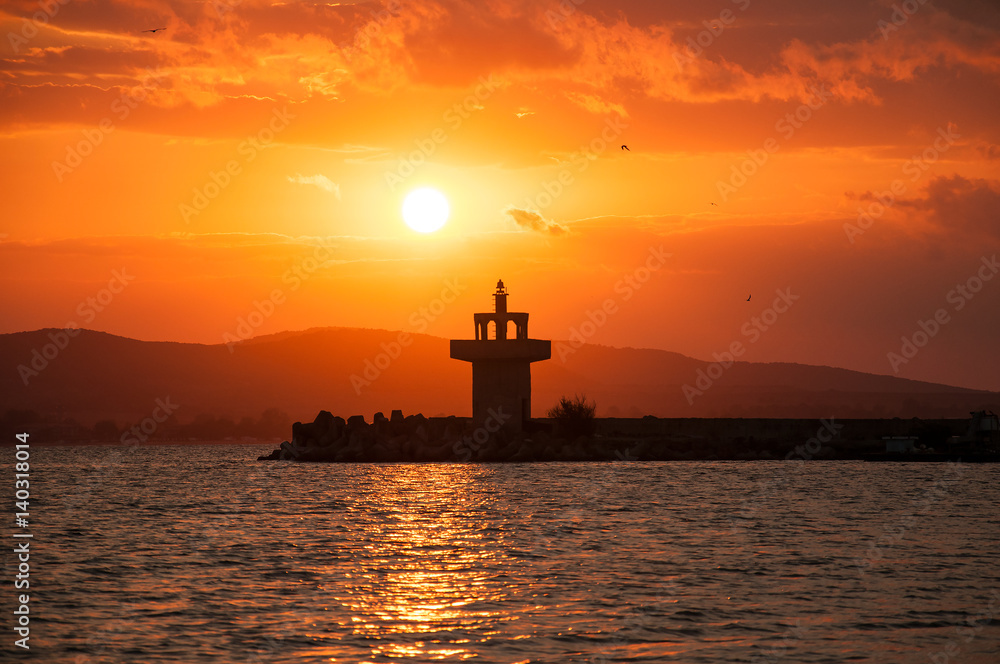 A beautiful bright sunset on the Black Sea. Sozopol, Bulgaria.