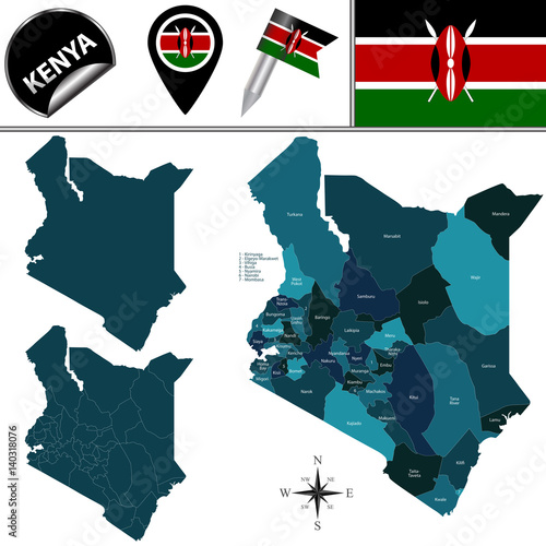 Map of Kenya with Named Counties photo