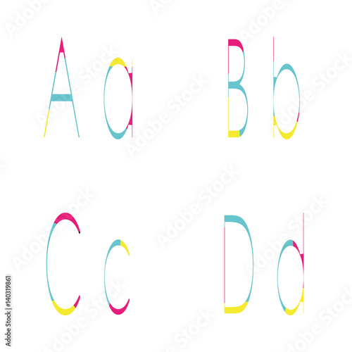 Letters A, B, C, D colored