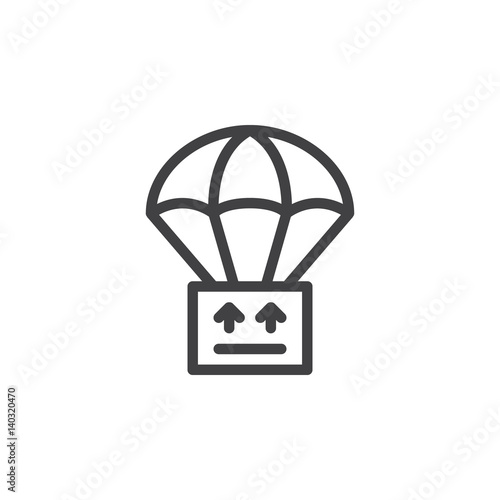 Parachute with parcel, box line icon, outline vector sign, linear style pictogram isolated on white. Drop shipping symbol, logo illustration. Pixel perfect