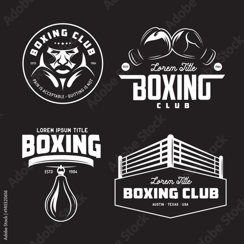 Boxing club labels set. Vector vintage illustration.
