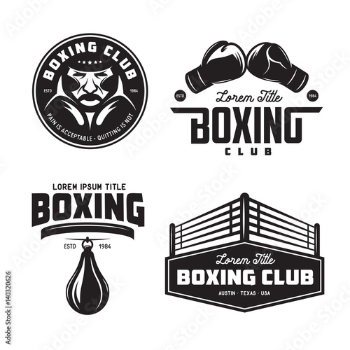 Boxing club labels set. Vector vintage illustration.