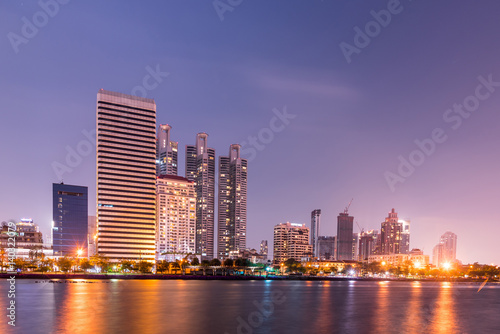Bangkok city downtown at night with reflection of skyline, Bangkok,Thailand © ic36006