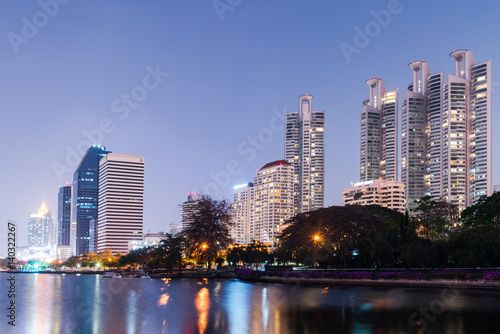 Bangkok city downtown at night with reflection of skyline, Bangkok,Thailand © ic36006