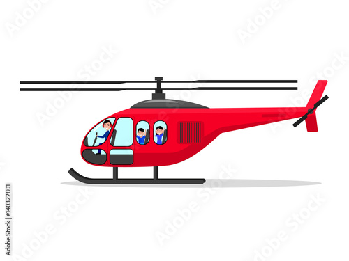 Vector cartoon helicopter with passengers pilot