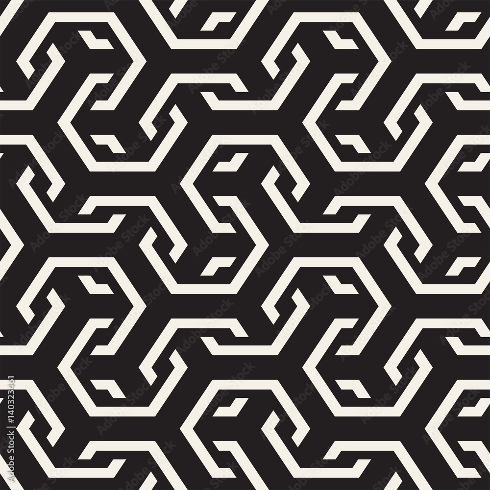 Vector Seamless Interlacing Lines Pattern. Repeating Geometric Background With Hexagonal Lattice. Vector Seamless Interlacing Lines Pattern. Repeating Geometric Background With Hexagonal Lattice.