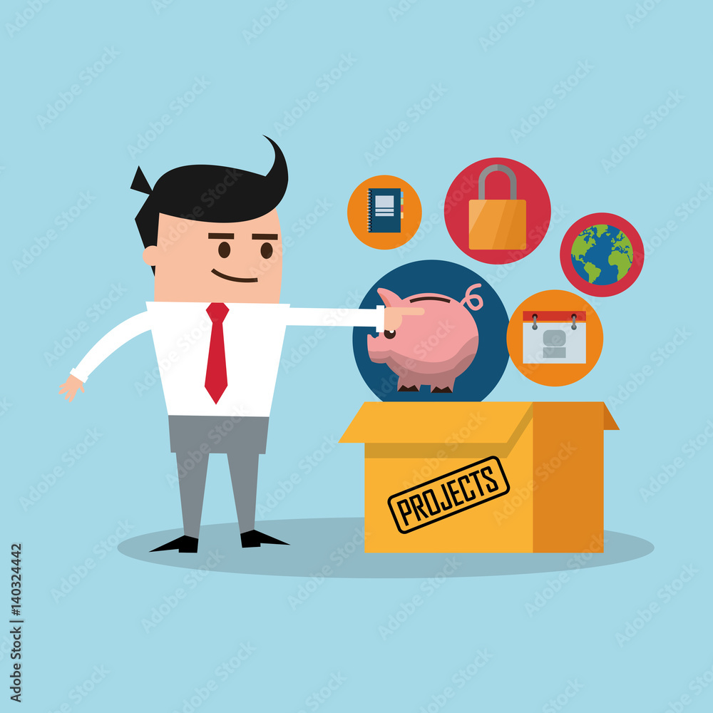 businessman with projects related icons image vector illustration design 