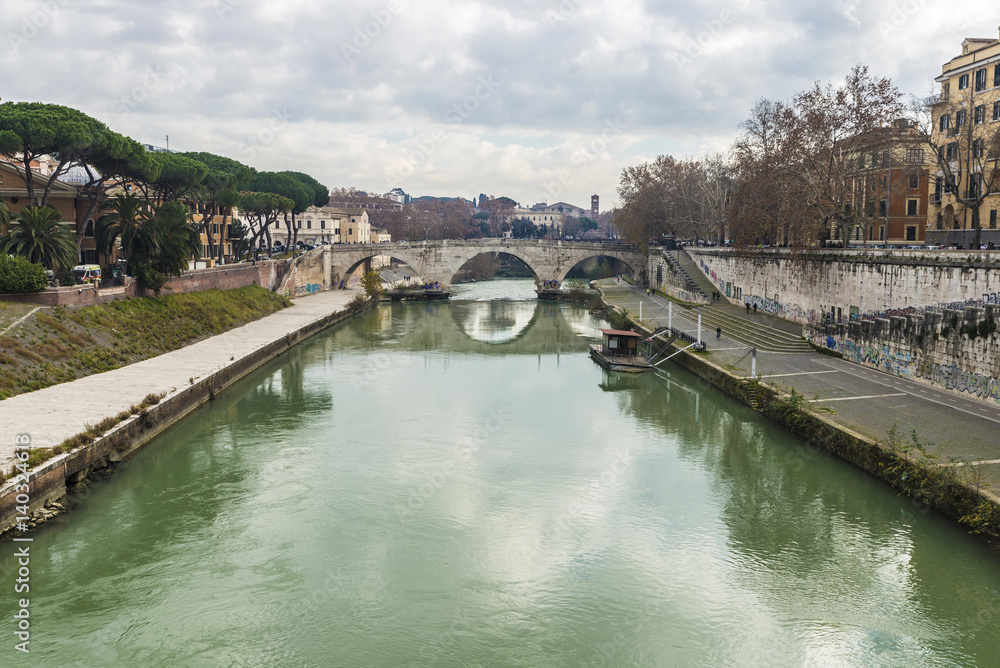 Bridge over the Tiber River in Rome, Italy Bridge over the Tiber River in Rome, Italy
