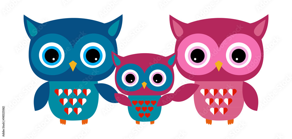 Cute Owl Vector Family with Heart