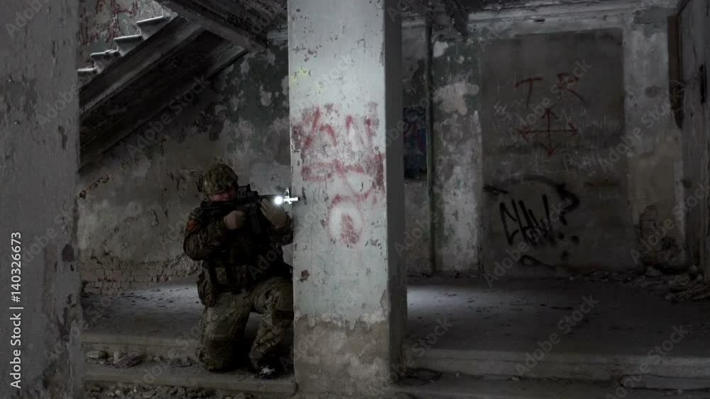 Military men with arms defending the building Military men with arms defending the building