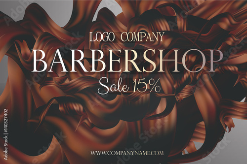 Barbershop poster promo with hair vector 3d illustration. Discount card at the hairdresser