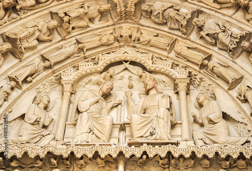 Chartres Cathedral, Coronation of the Virgin, Sculpture gothic of the North Porch, France