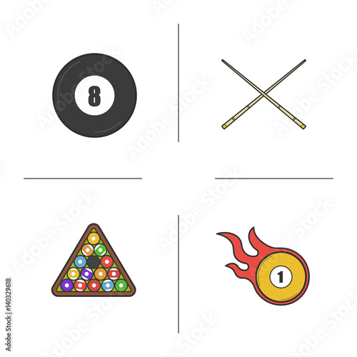 Billiard color icons set