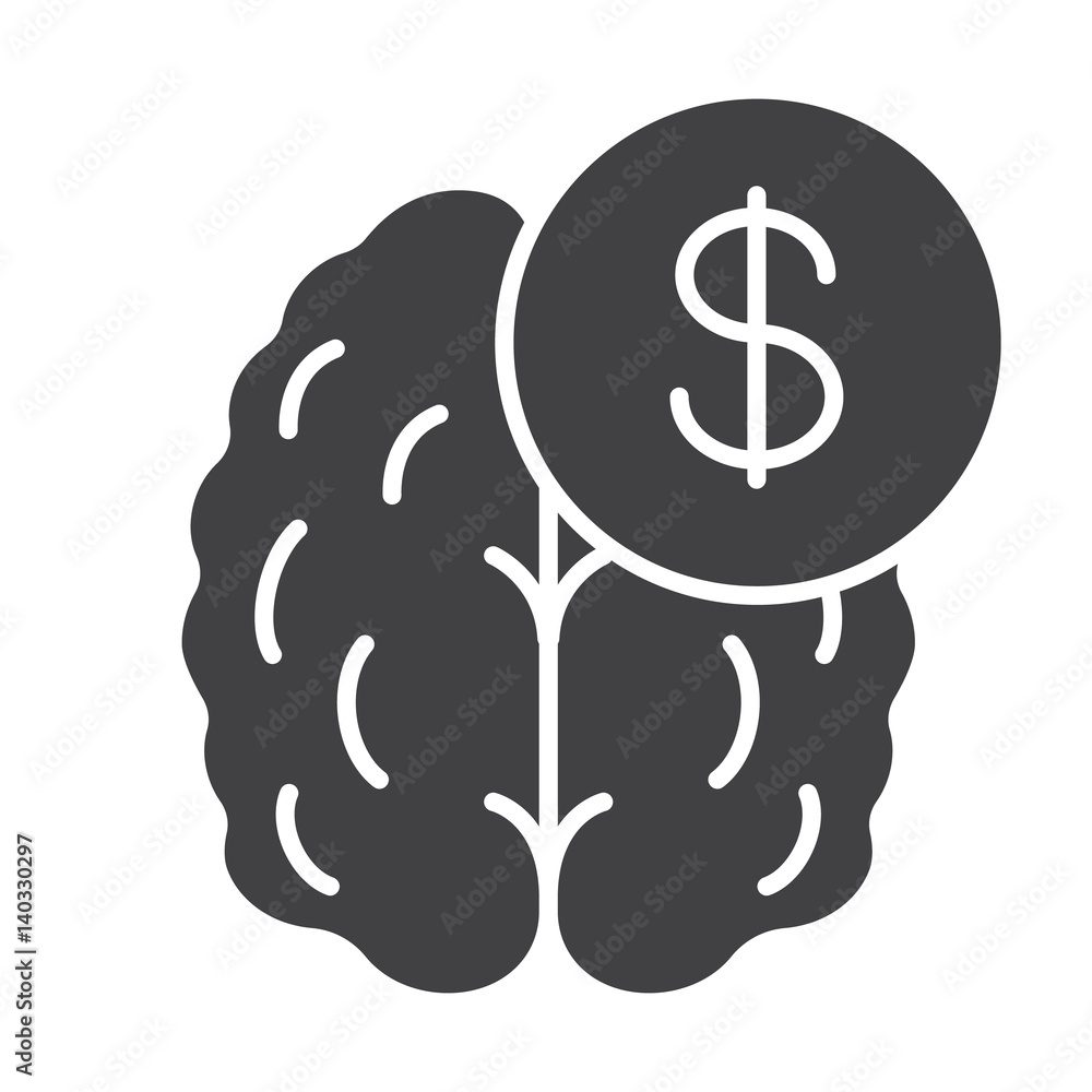 Business mind. Knowledge equal money icon Business mind. Knowledge equal money icon