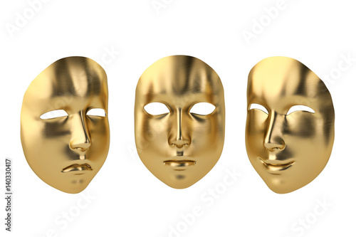 Gold happy and sad mask.3D illustration.