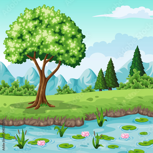 Illustration of a summer landscape with trees