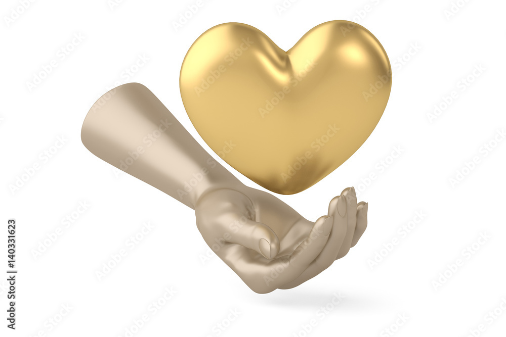 Metal hand with gold heart.3D illustration. Metal hand with gold heart.3D illustration.