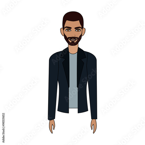 handsome young olive skin man wearing jacket icon image vector illustration design 