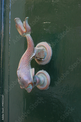 Traditional knockers on the wooden door in Mdina, Malta. traditional Maltese door handle