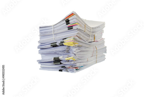 Pile of documents on desk at workplace