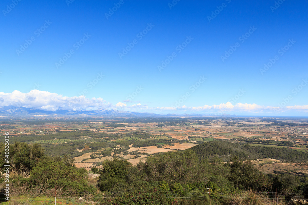 Majorca panorama, Serra de Tramuntana mountains and Mediterranean Sea, Spain