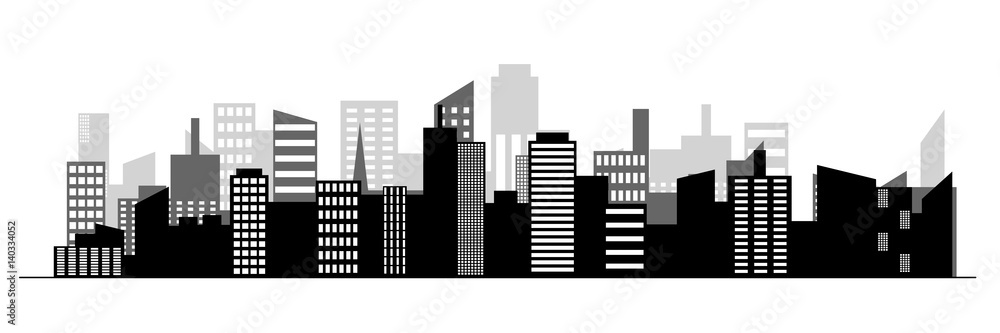 Black random city skyline Vector on white background.