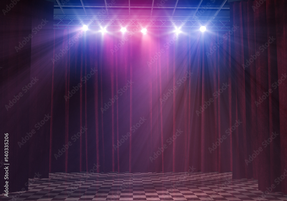 3d render of an empty lighted stage interior.