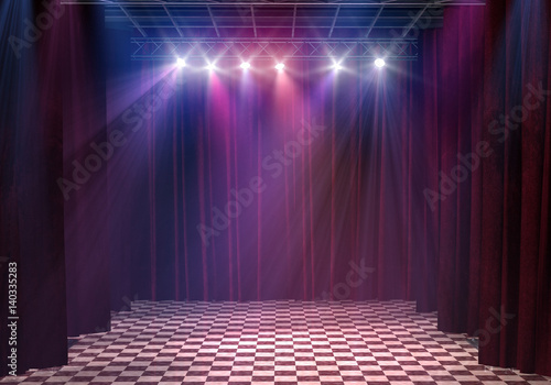 3d render of an empty lighted stage interior.