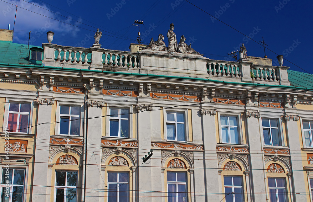 Facade of old building in Lviv, Ukraine