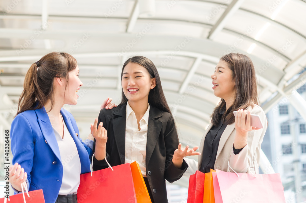 Group of happy shopping asia women with shopping bags. Group of happy shopping asia women with shopping bags.