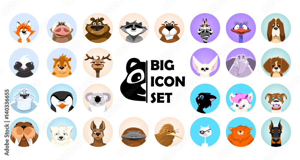 Set Emotions. Cute animals cartoon illustrator. Set of flat style vector avatars of animals. Set Emotions. Cute animals cartoon illustrator. Set of flat style vector avatars of animals.