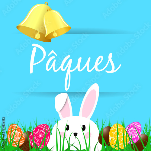 Pâques - cloche lapin et oeufs de pâques