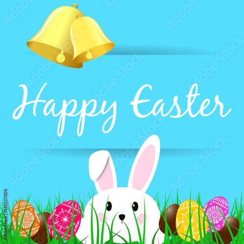happy Easter - bell - rabbit - egg