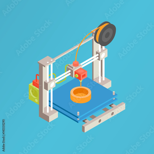3d printer flat style on colored background isometrick vector