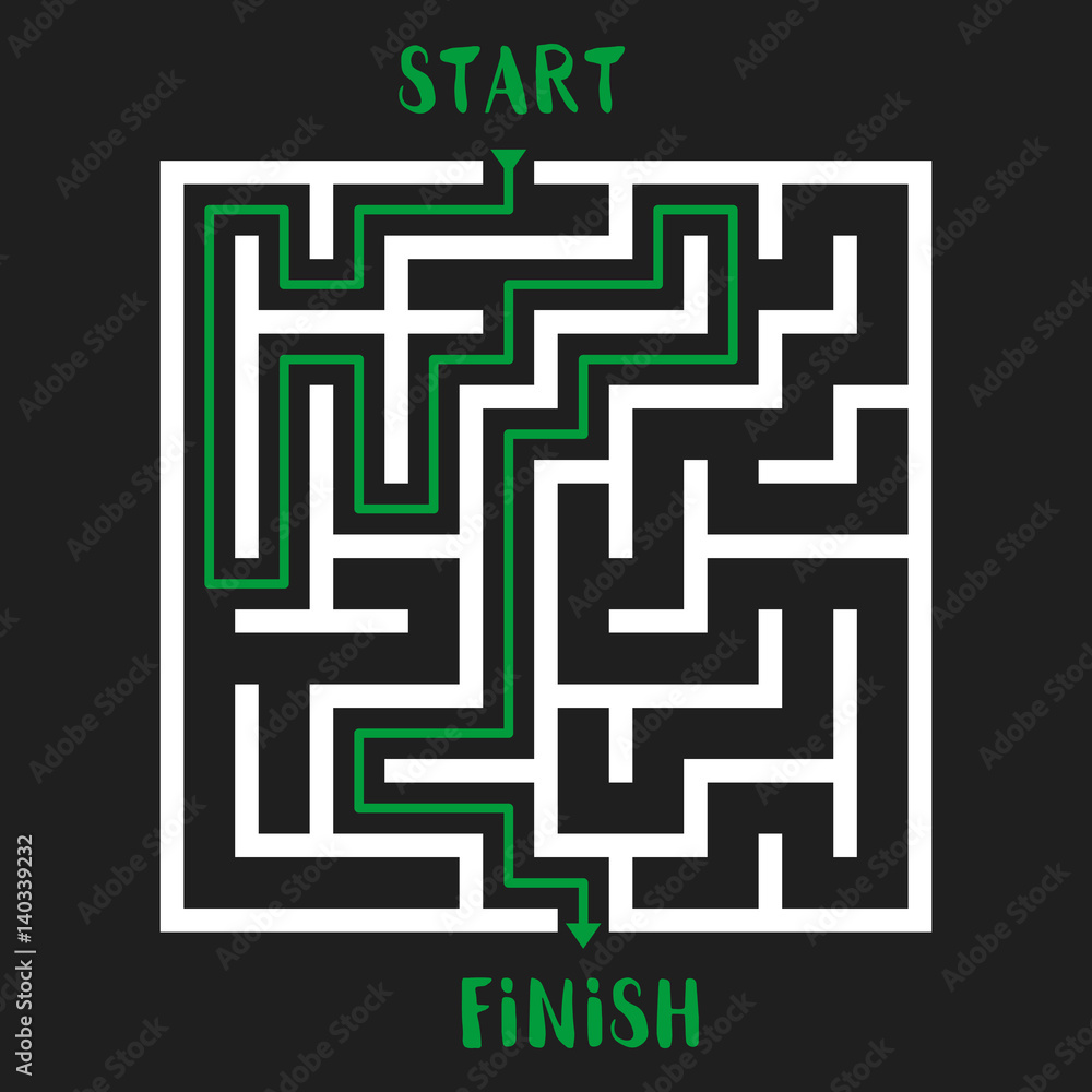 Maze Game with solution. Labyrinth with Entry and Exit. Vector Illustration. Maze Game with solution. Labyrinth with Entry and Exit. Vector Illustration.