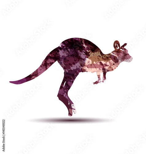 Vector watercolor silhouette of a kangaroo
