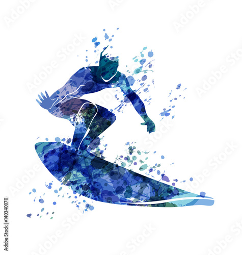 Vector watercolor silhouette Surfer