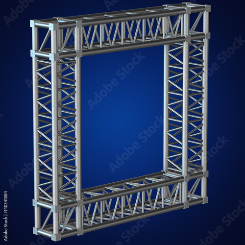 Steel truss girder frame or window element. 3d render on blue