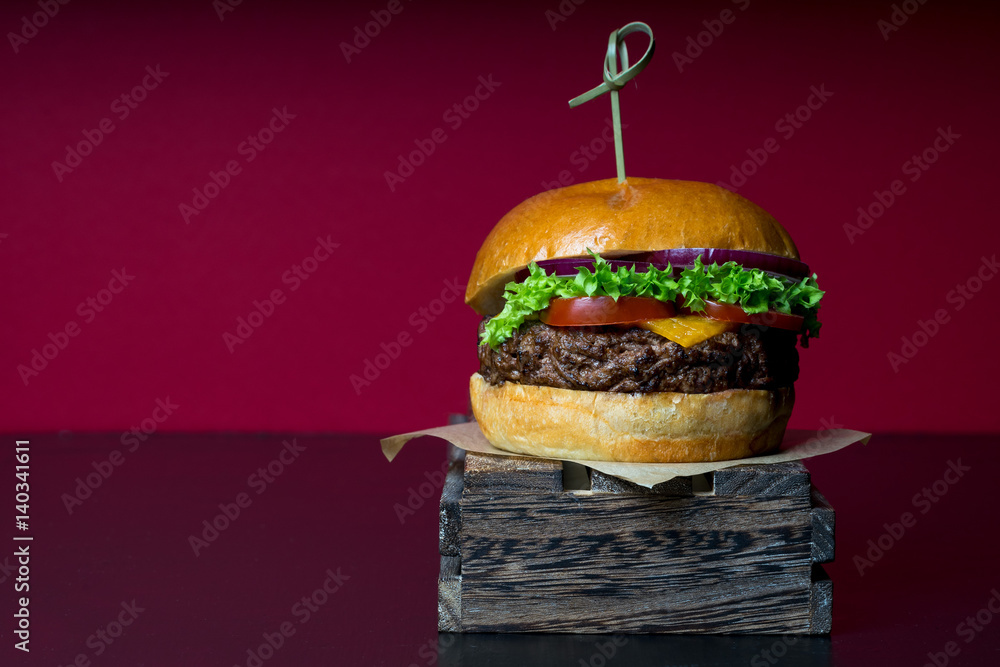 fresh beef grilled burger hamburger salad isolated space text real meat men food beer