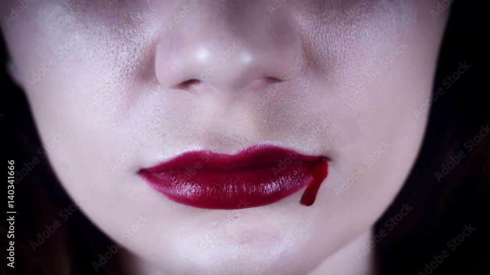 4K Horror Close-Up of Woman Lips Bleeding 4K Horror Close-Up of Woman Lips Bleeding