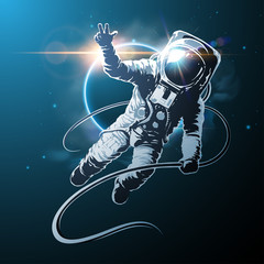 Handdoek met foto Jongenskamer Astronaut zwevend in de ruimte  © d1sk