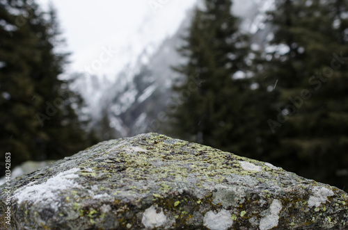Stone pillar in winter landscape