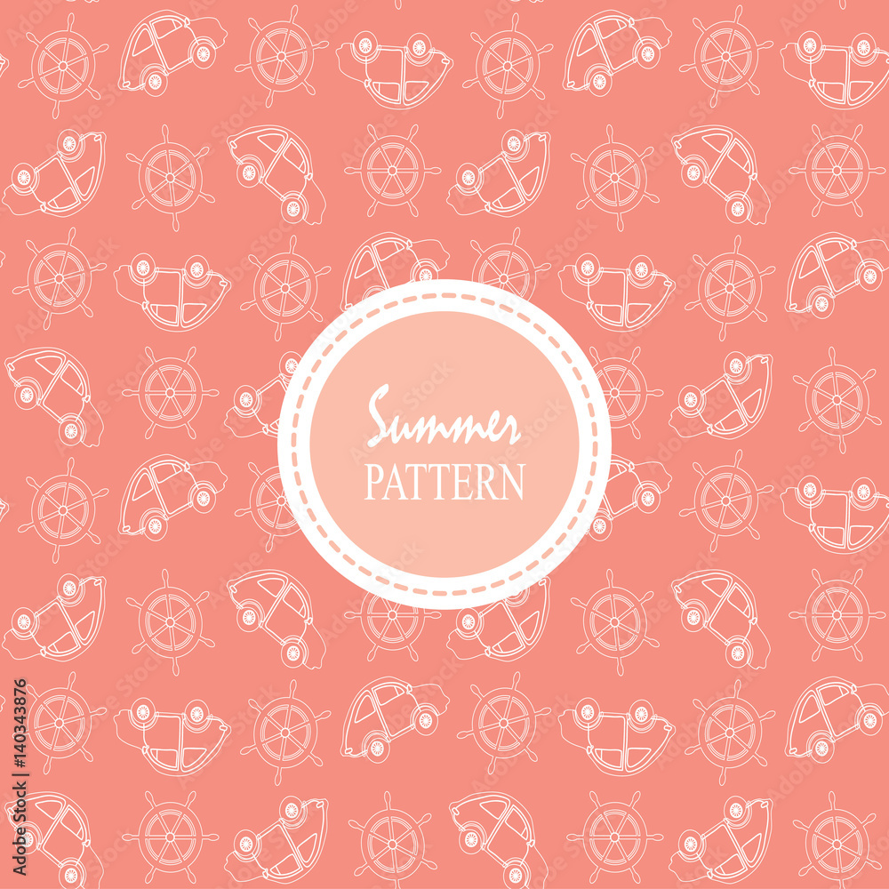 Light pink green white seamless pattern with car in summer Light pink green white seamless pattern with car in summer